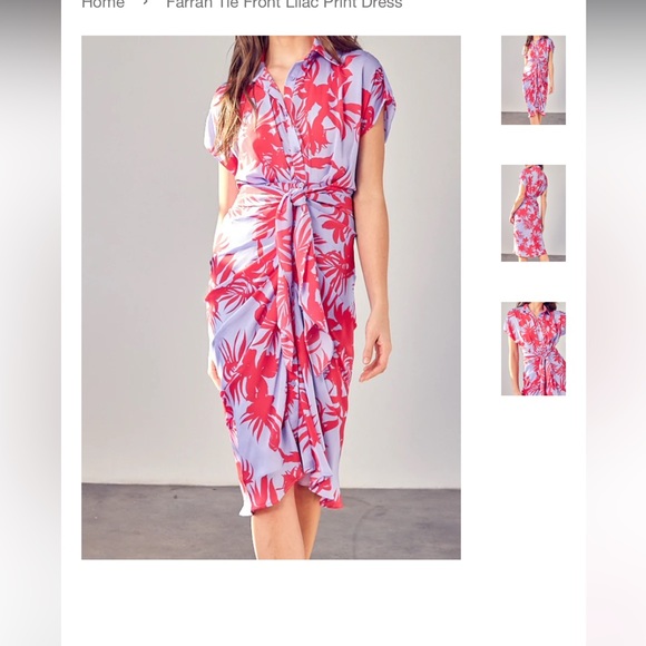 Farrah Tie Front Lilac Print Dress LARGE - Picture 1 of 7